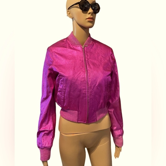 VTG Wilsons Leather Metallic hot pink bomber jacket size small
